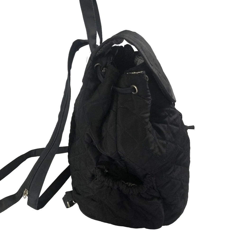 Joy Susan Black Quilted Backpack Purse Drawstring Flap Lightweight Everyday Bag